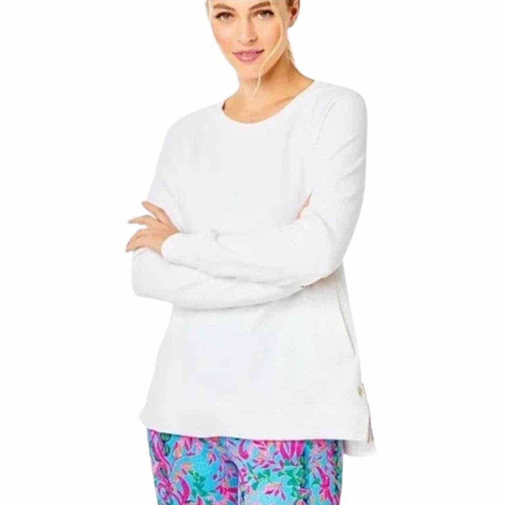 Lilly Pulitzer- Beach Comber Resort Zip Pullover- White Side